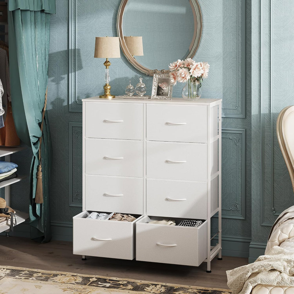 Fabric Dresser , Tall Dresser with 8 Drawers, Storage Tower with Fabric Bins, Double Dressers, Chest of Drawers for