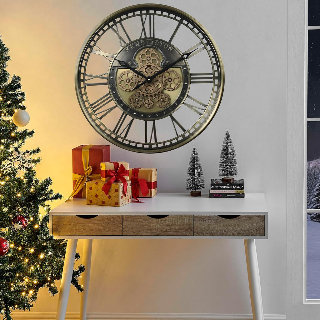 21 Inch Large Moving Gears Wall Clock for Modern Farmhouse Living Room Decor