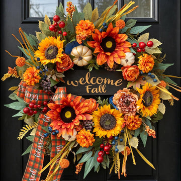 24 Inch Harvest Fall Wreaths for Front Door, Rustic Harvest Autumn Wreath
