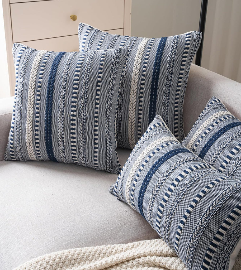 Boho Lumbar Pillow Covers 14x36 Long, Farmhouse Decorative Couch Pillow Cases, Navy Blue Accent Pillows of Bed, Sofa