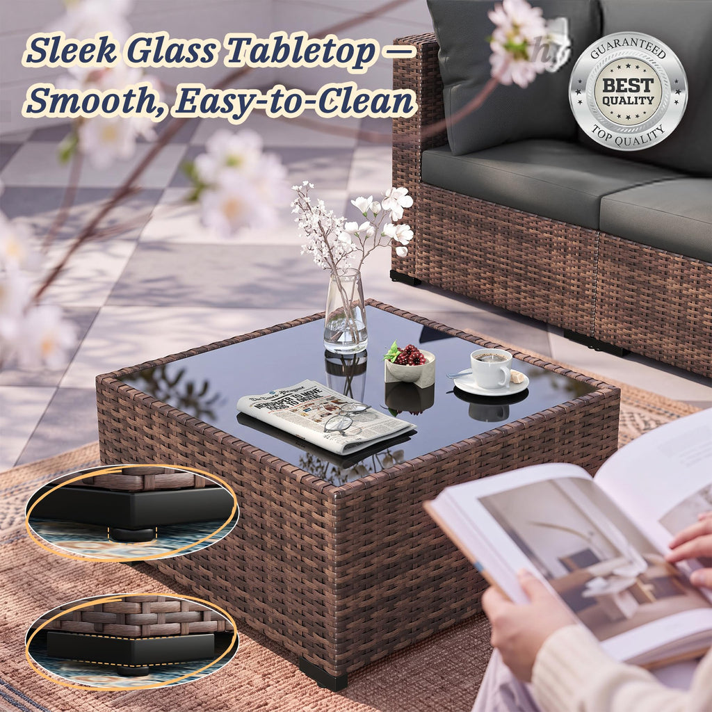 Patio Furniture Set with Fire Pit Table, 8-Piece Wicker Patio Set