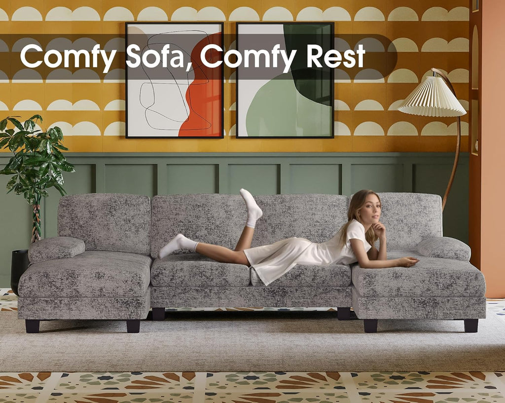 Sectional Couches for Living Room, U-Shaped Sofa Couch with Linen Fabric