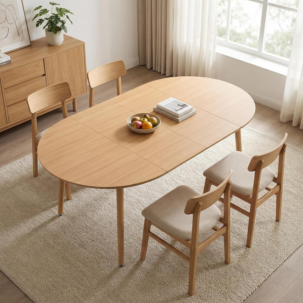 Extendable Round Dining Table for 4 6 Wooden Dining Room Table 39" to 70" Modern Kitchen Table for Dining Room Office