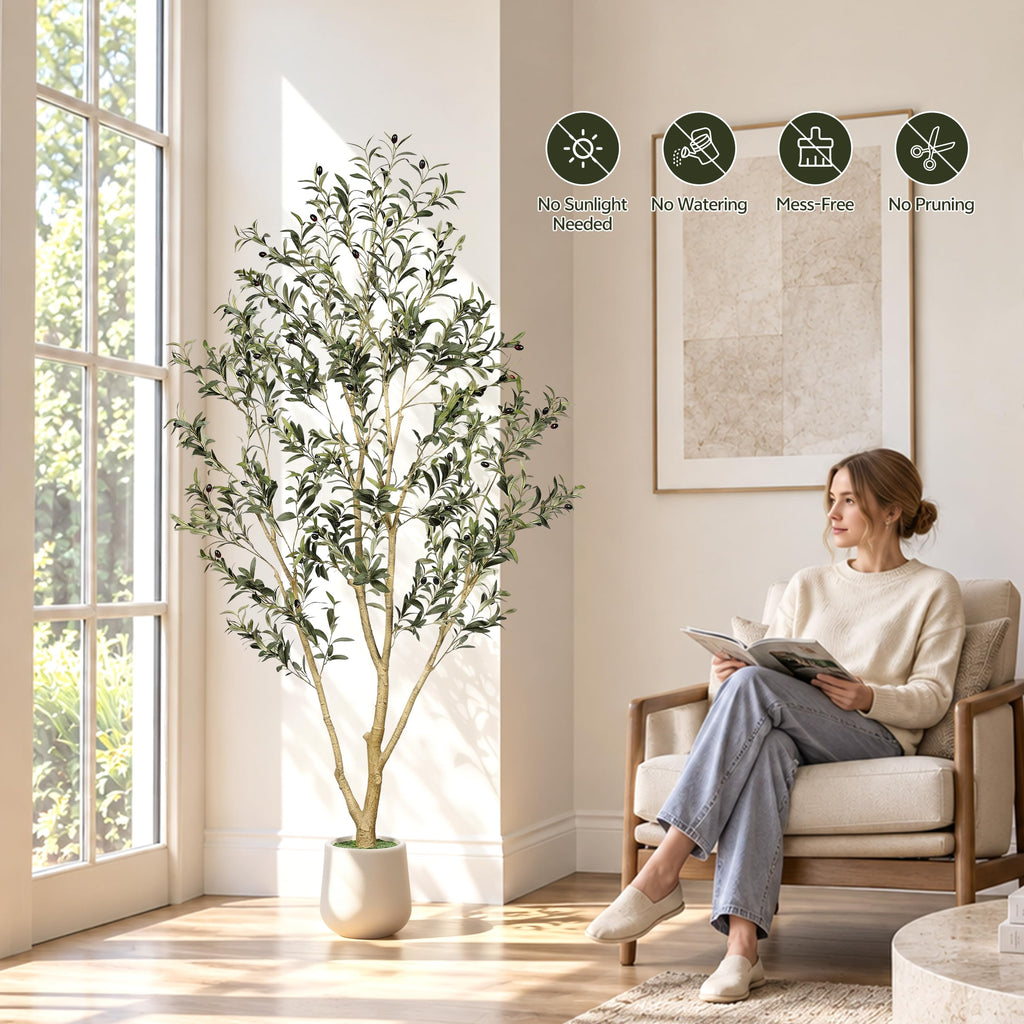 Olive Trees Artificial Indoor 7ft with White Tall Planter
