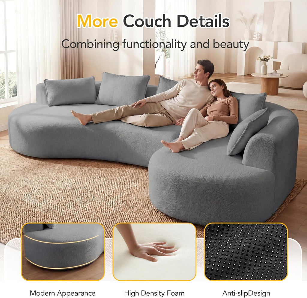 122" Modern Curved Oversized Sectional Sofa with Right Chaise for Living Room