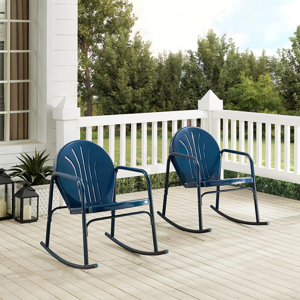 Griffith Retro Metal Outdoor Rocking Chairs, Set of 2, for Porch, Deck, Balcony, Backyard, Navy Gloss