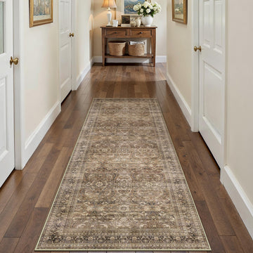 Brown Vintage Distressed Washable Runner Rug