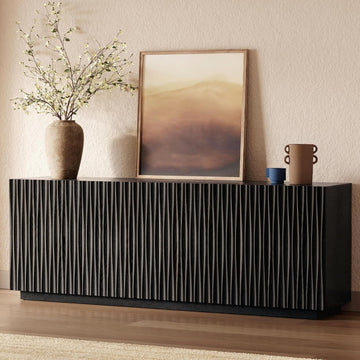 70" Fluted TV Stand for TVs Up to 50/55/65/75", Mid-Century Modern Entertainment Center for Living Room, Tall