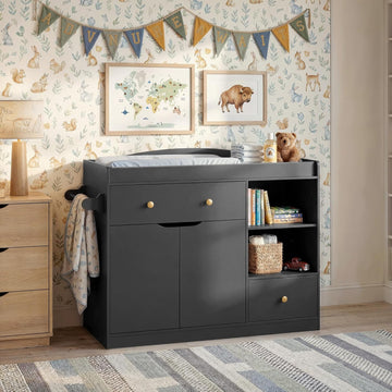Baby Dresser Baby Changing Table,Nursery Dresser for 2 Drawers & 2 Open Drawers Easy to Reach Items,Spacious Open