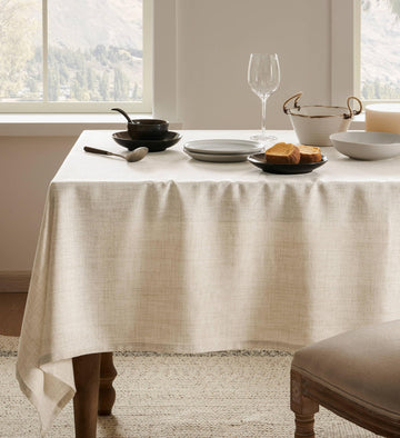 Farmhouse Linen 6 Foot Rectangle Tablecloth, Light Tan 60"x104"