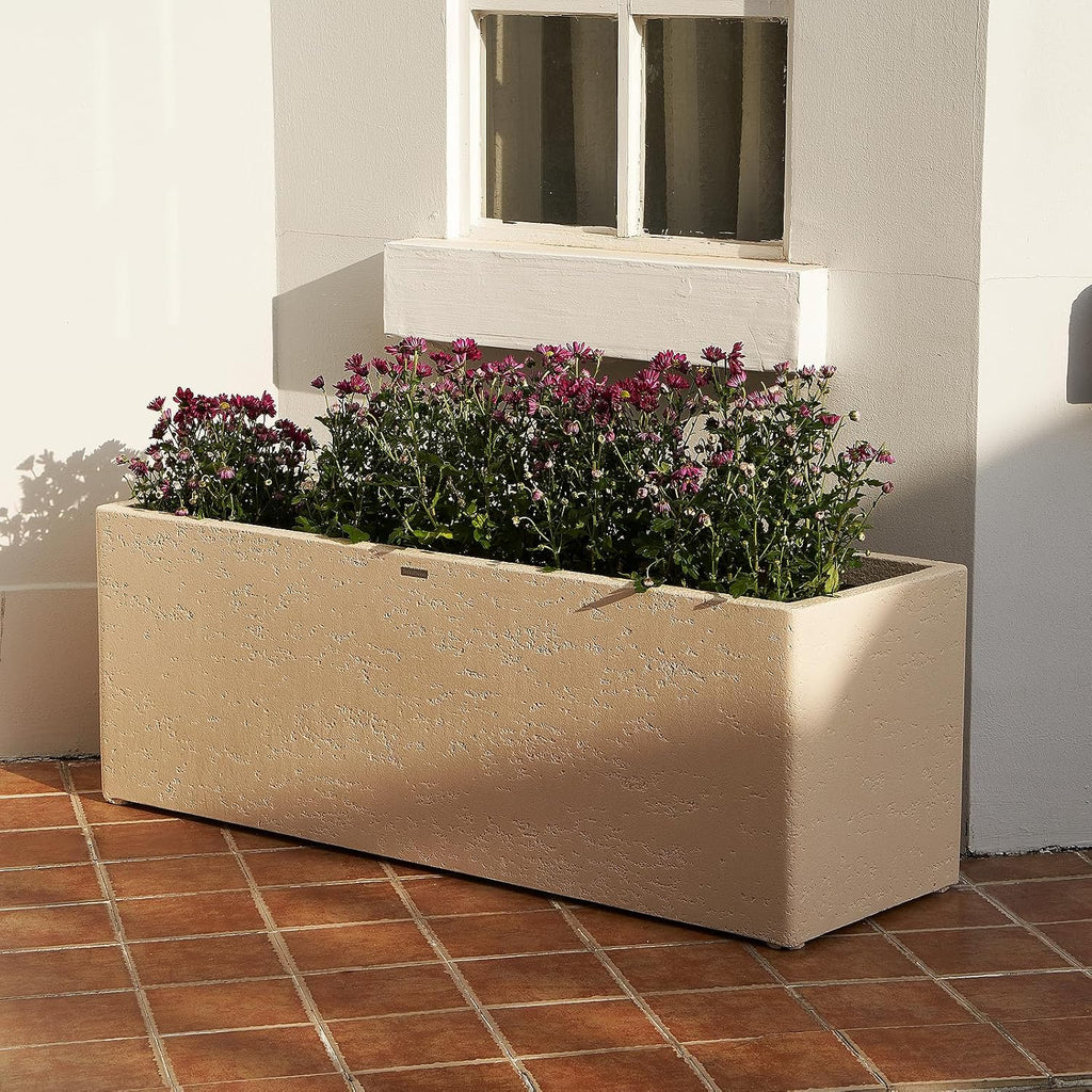 42 Inch Rectangular Concrete Planter(42Lx14Wx15H,58 Pounds),Durable All-Weather Use with Drainage Holes,Large
