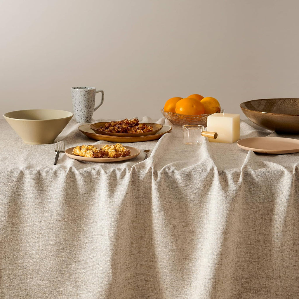 Linen Tablecloth for Rectangle Table, Natural 60x84 Inch (Fit 5ft, Narrow Fit 6ft Rectangle Table) F