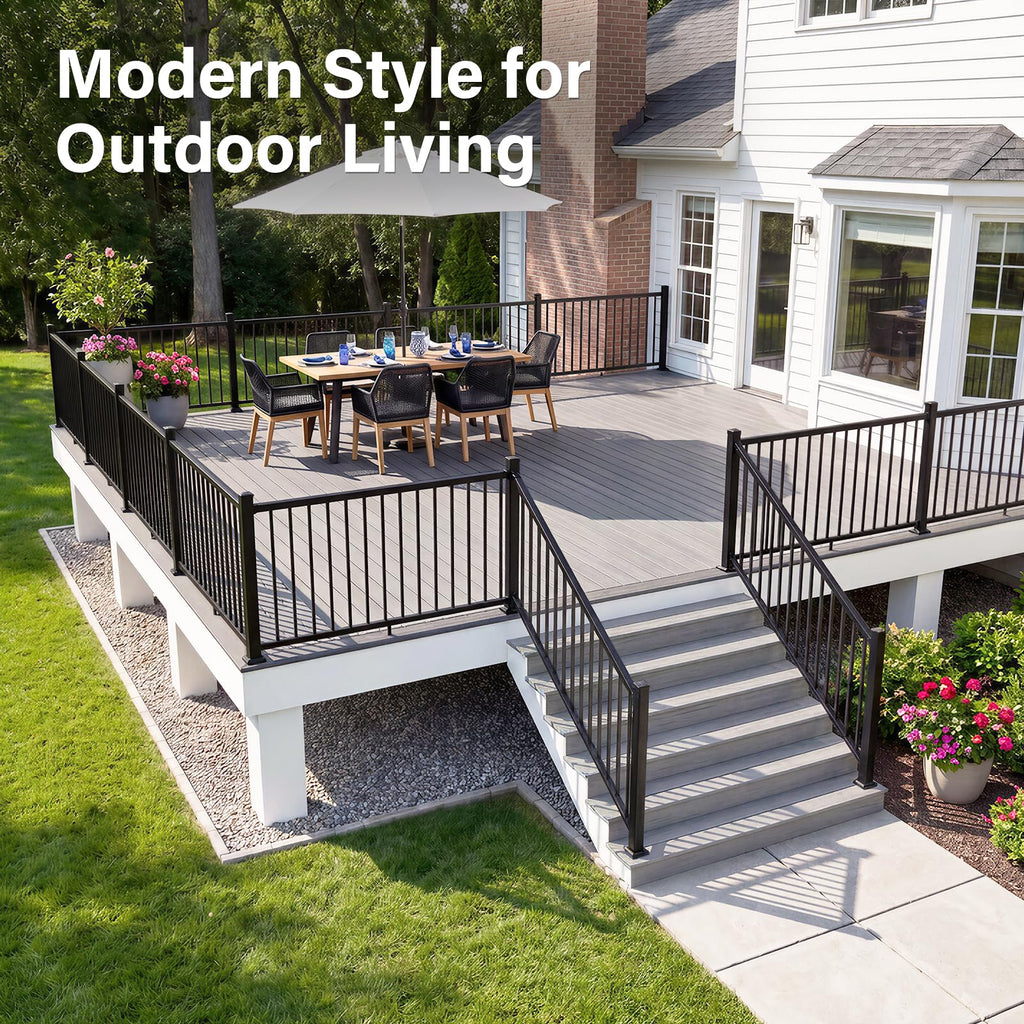 36in x 6ft Modular Aluminum Deck Railing Kit, Patented Clip-On