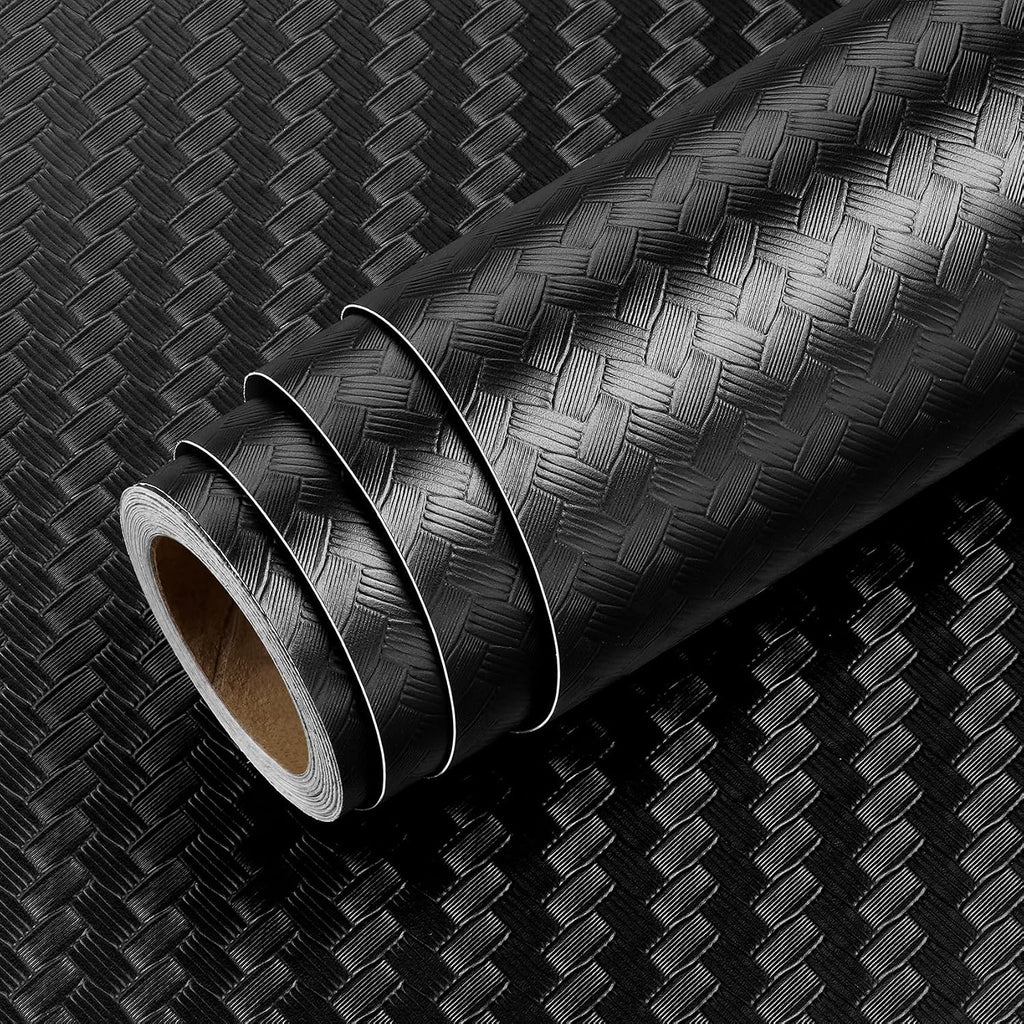15.8x394 Inch Black Textured Wallpaper Peel and Stick Bedroom Living Room Renter Friendly Kitchen Cabinet Contact