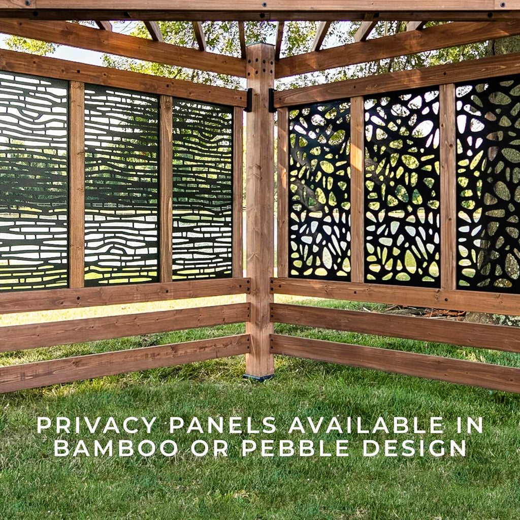 12' x 8' Cedar Wood Cabana Corner Pergola with Bamboo Privacy Panels for Outdoor Patio, Deck, Garden, Poolside