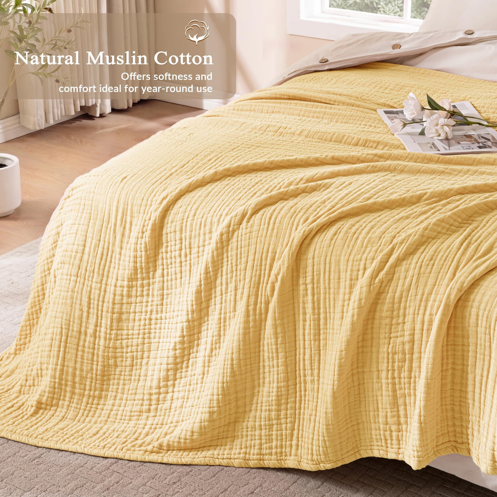 100% Cotton 6-Layer Muslin Throw Blanket, Yellow