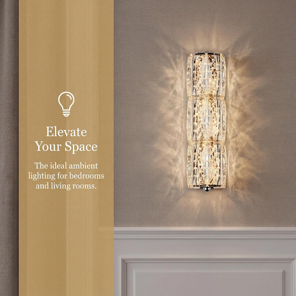 Crystal Wall Sconces 3"x12.6" Modern LED Chrome Wall Light | Elegant Vanity Wall Lighting, For Living Room Bedroom