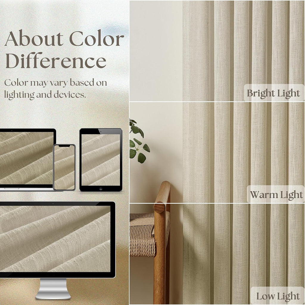 Neutral Oatmeal Linen Pinch Pleated Curtains Long 2 Panels