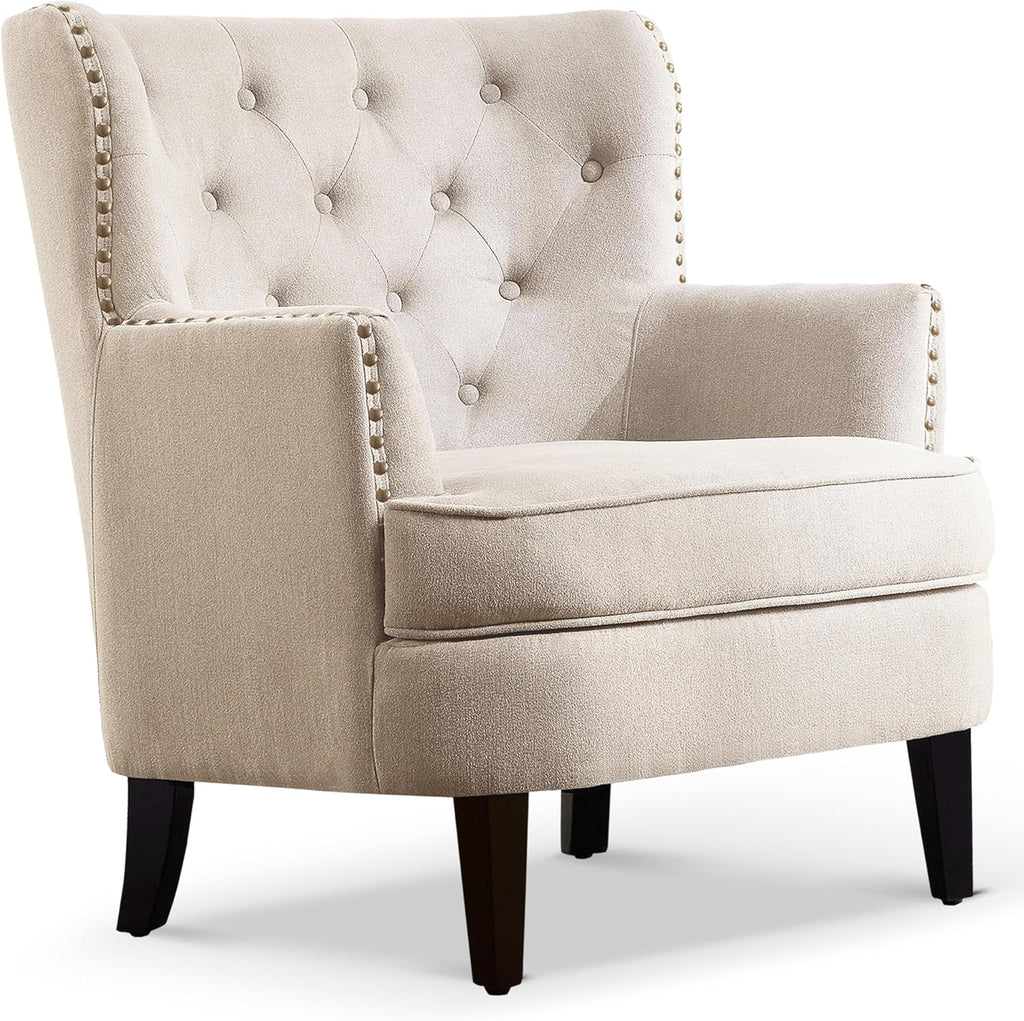 Harris Velvet Upholstered Club Chair 34.5"H, Barrel Chair, Wingback Tufted Button Armchair, Contemporary Nailhead