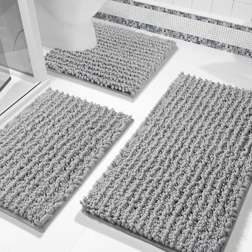 Bathroom Rug Set 3 Piece - Super Absorbent Quick Dry Chenille Bath Mats & Toilet Rug, Non Slip Machine Washable