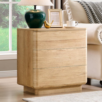 22" Modern Nightstand with Charging Station, Large Push-to-Open End Table, Wood Bedside Table w/Curved Profile