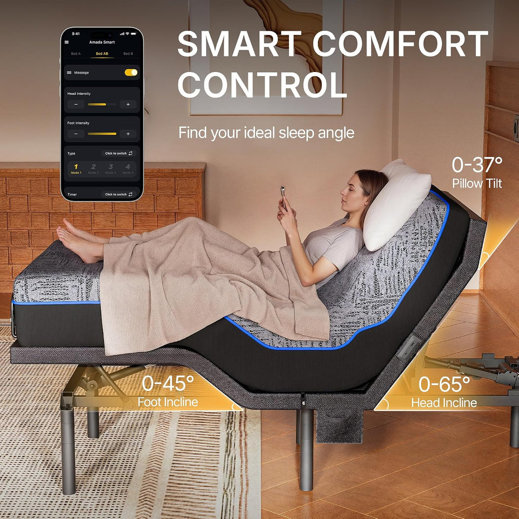 Amada Adjustable Bed Split King with Massage, Zero Gravity & Anti-Snore - Set of 2