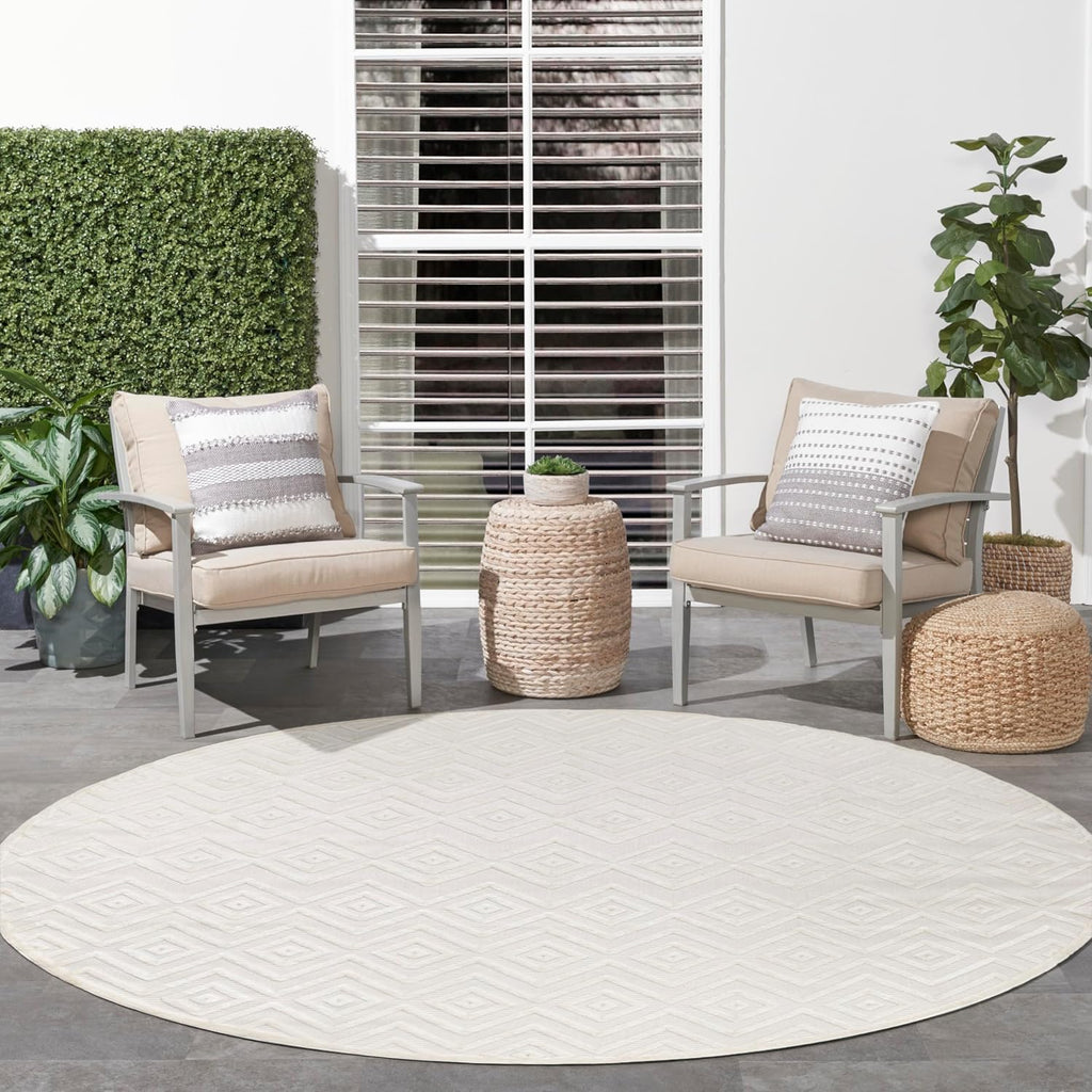 Home Versatile Ivory White 8' x Round Area Rug - Easy Clean, Non Shedding, Bed Room, Living Room, Dining Room