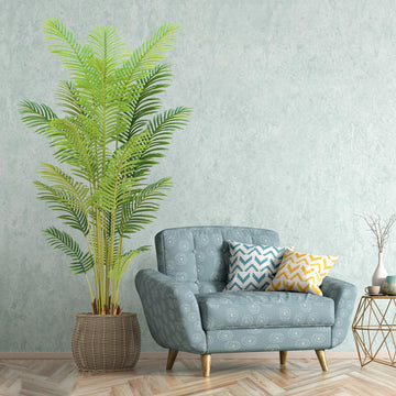 7FT Artificial Palm Tree Indoor with White Pot, Realistic Leaves, 18 Trunks Adjustable Branches, Tall Faux Fake Palm