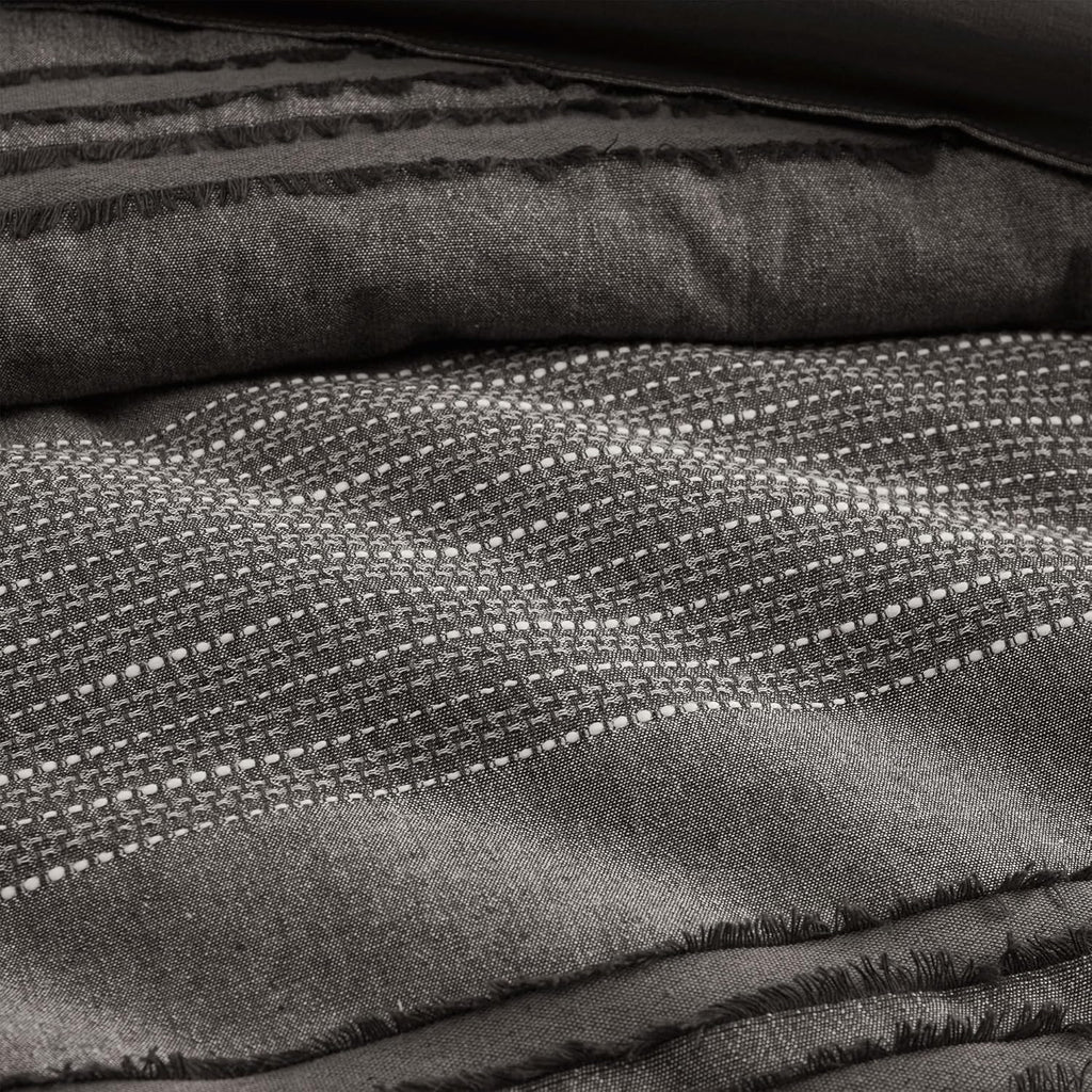 Wonderful Dark Grey Comforter Set, Yarn Dyed Farmhouse Striped Cotton Lightweight Boho Comforter with Pillow