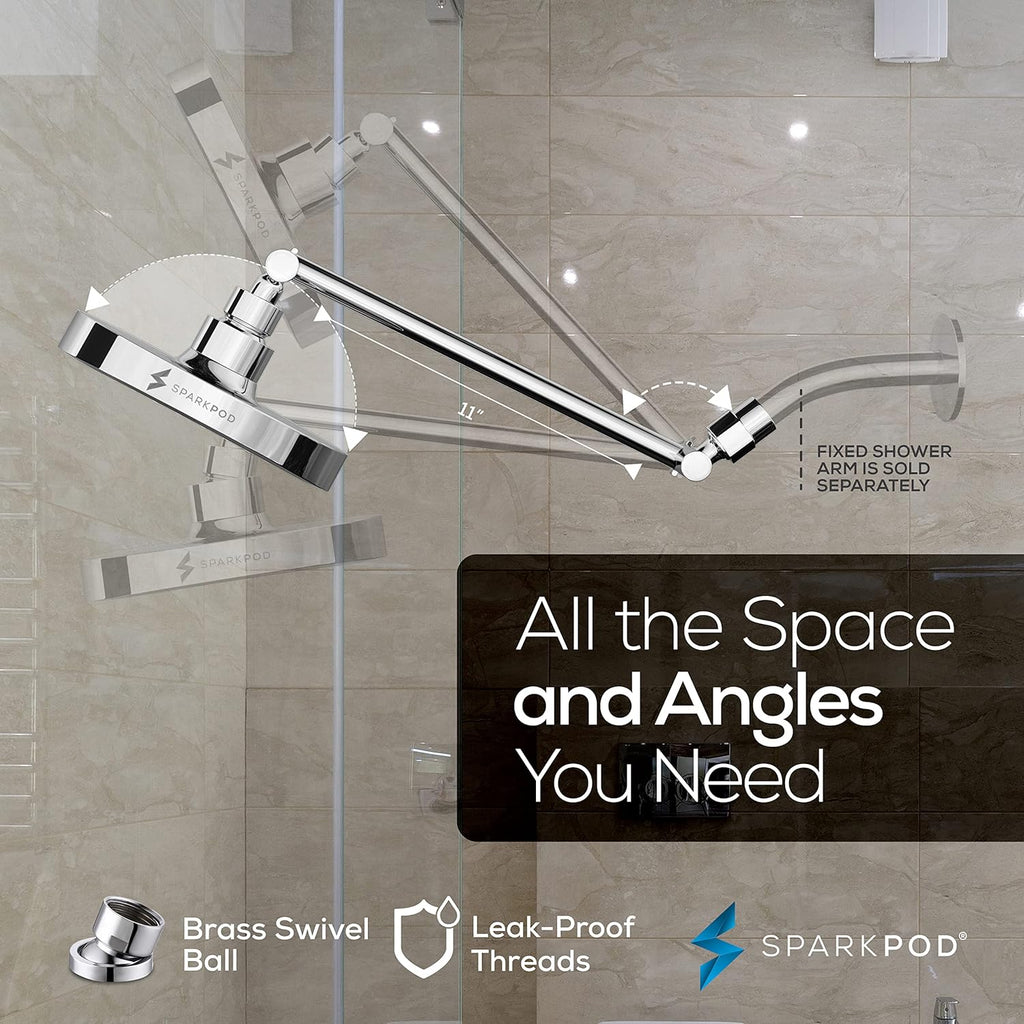 Round Rain Shower Head with Extension Arm - Height Adjustable Shower Head with High Pressure Performance