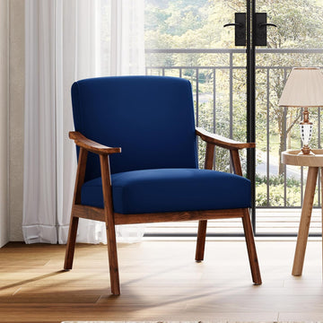 Mid Century Accent Chair, Boho Farmhouse Accent Chairs , Retro Single Lounge Reading Armchair with Solid Wood Frame