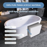 64" Free Standing Tub, Pure Acrylic Freestanding Bathtub, Stylish Stand Alone Contemporary Deep Soaking Bath Tub