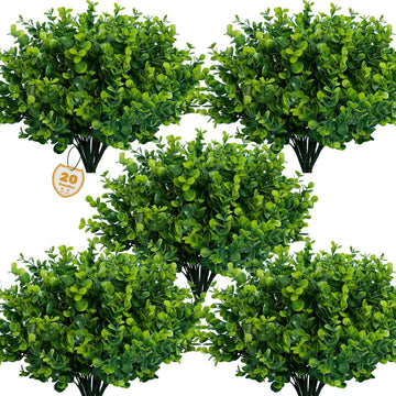 Artificial Greenery Plants Outdoor UV Resistant Fake Plants Boxwood Shrubs Grass,20 Bundles Home Garden Office Patio