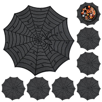 Spider Web Halloween Placemats Set of 8,Black Web Round Table Mats Heat-Resistant for for Dining Table Party