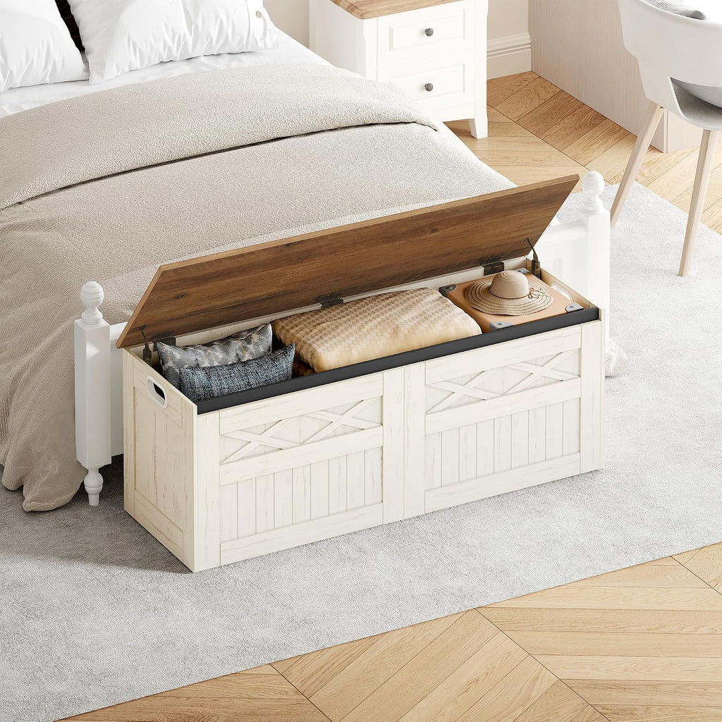 47" Storage Bench, Lift Top,210L/55 Gal Large Storage Chest | | 330lb Load Capacity, Retro White, Farmhouse Style