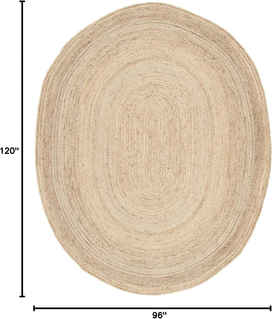 Area Rug 8x10 Oval - Cape Cod Collection - Large - Natural Brown, Handmade Braided Flat Weave Jute (CAP252A)