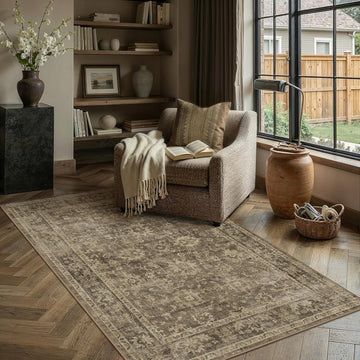 3x5 Entryway Area Rug Brown Machine Washable Rug Room Decor Vintage Distressed Small Rugs Indoor Non