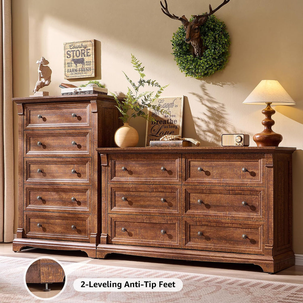 Farmhouse 5 Drawer Dresser , 47" Tall Wood Dresser with Ample Storage Space and Rustic Charm, Reclaimed Barnwood