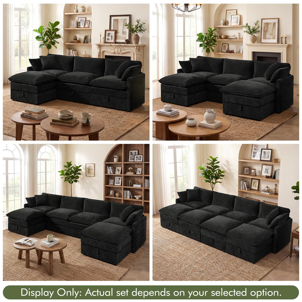 Modular Sectional Sofa with Storage Ottomans, 135" U-Shaped Cloud Couch, Comfy Modern Couches with Pillows &