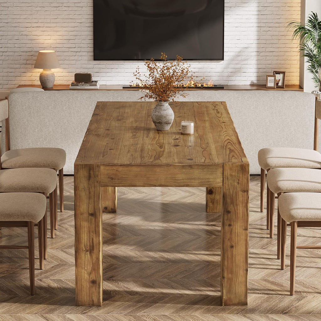 Solid Wood Dining Table for 6, 63-Inch Farmhouse Kitchen Table with Heavy Duty Legs, Rectangular Wood Dinner Table