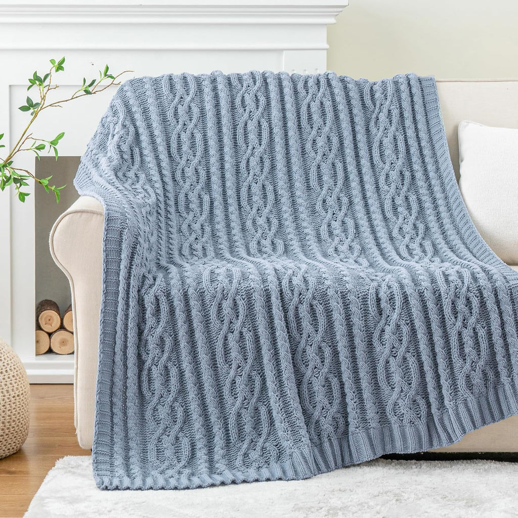 Bluish Grey Throw Blanket,51"x67", Super Soft Warm Cozy Chenille Knit Blankets, Chair, Gift, Texture Decorative Boho