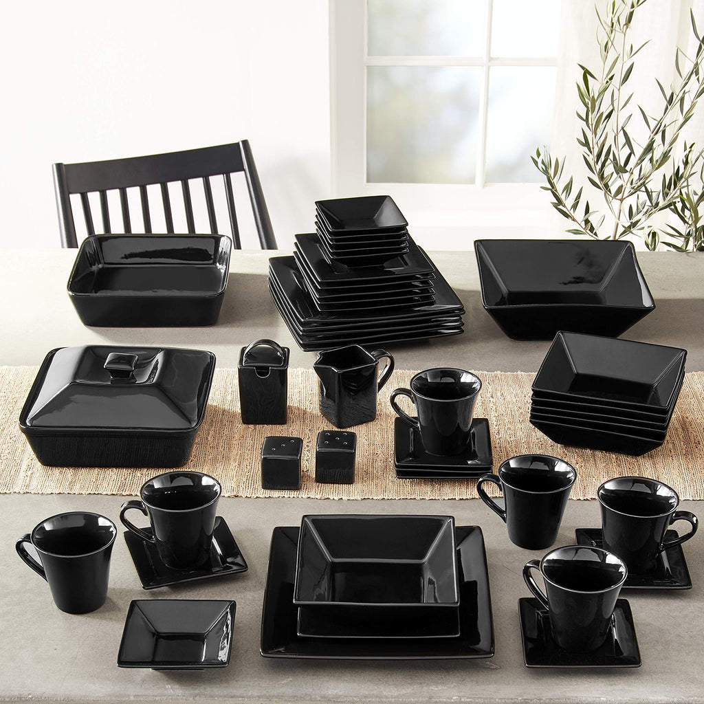 Nova Square 45 pc Dinnerware Set, Black