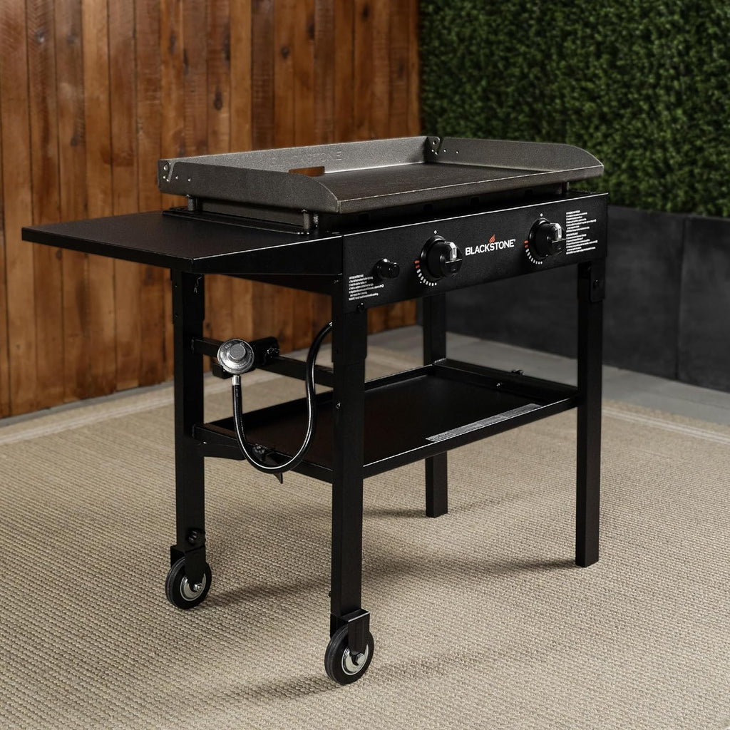 2-Burner Flat Top Propane Gas Griddle, Outdoor 28-Inch Grill Station with Rear Grease Management for Camping and Patio Cooking