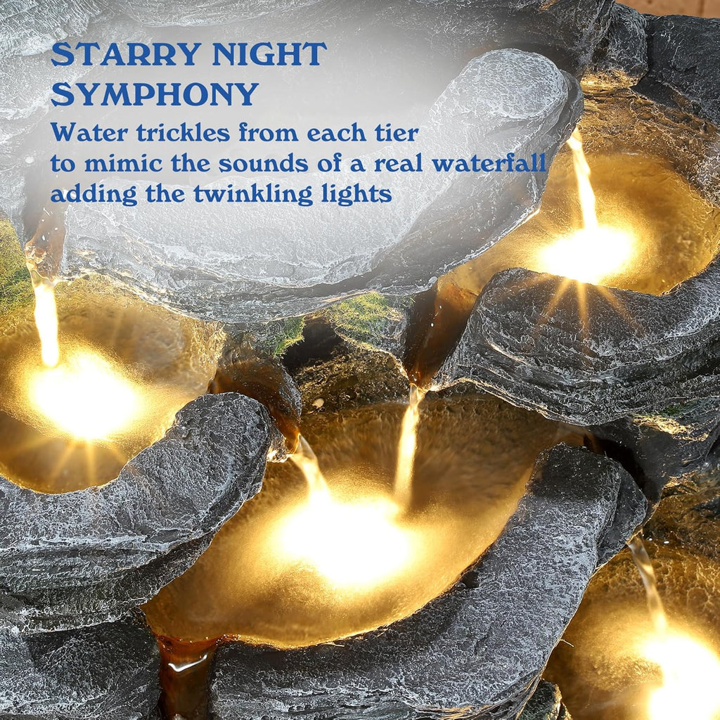 7-Tiers Cascading Rock Water Fountain Outdoor
