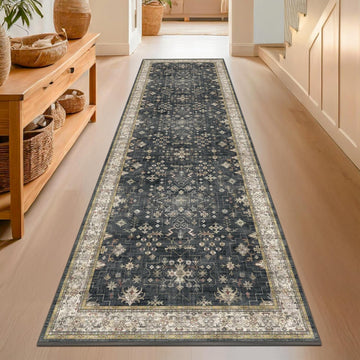 Dark Washable Long Runners s, 2'6"x8' Wide Kitchen Runner Rug, Entryway Indoor Rug, Non Slip Rubber Backing Boho