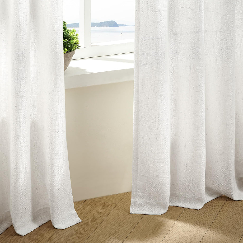 Beige White Linen Curtains Pinch Pleated 84 Inches Long 2 Panels