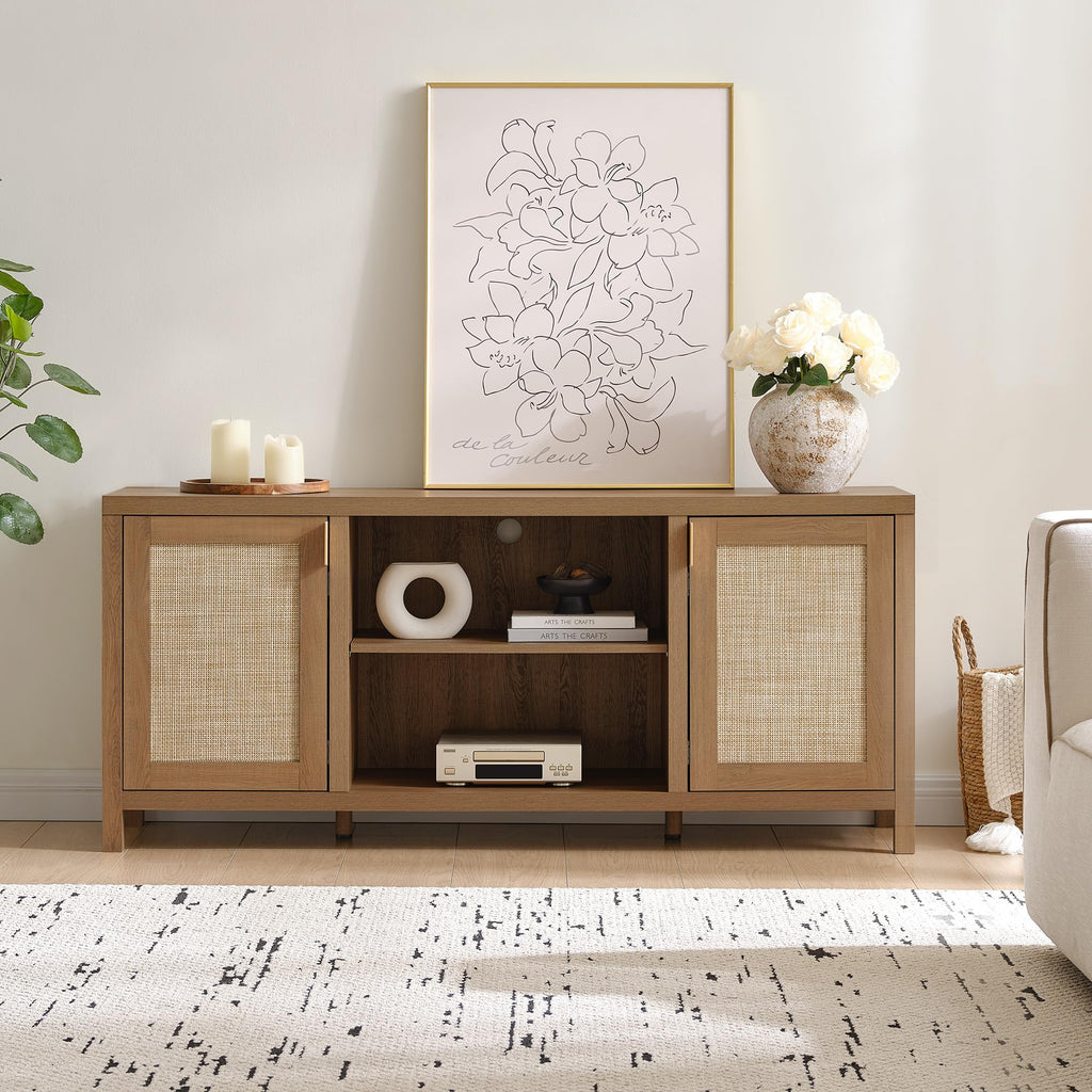 TV Stands 59" Rattan TV Console with Storage