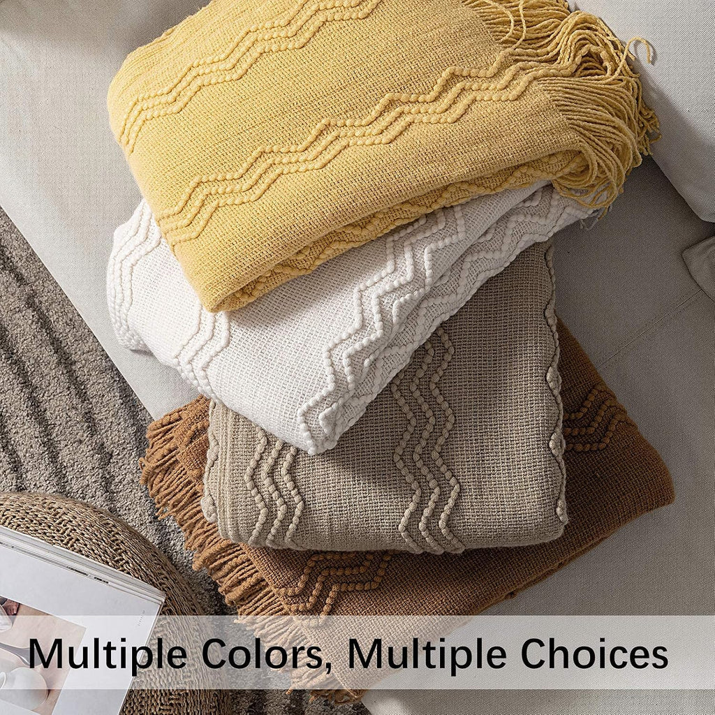 Knitted Boho Throw Blanket, Orange