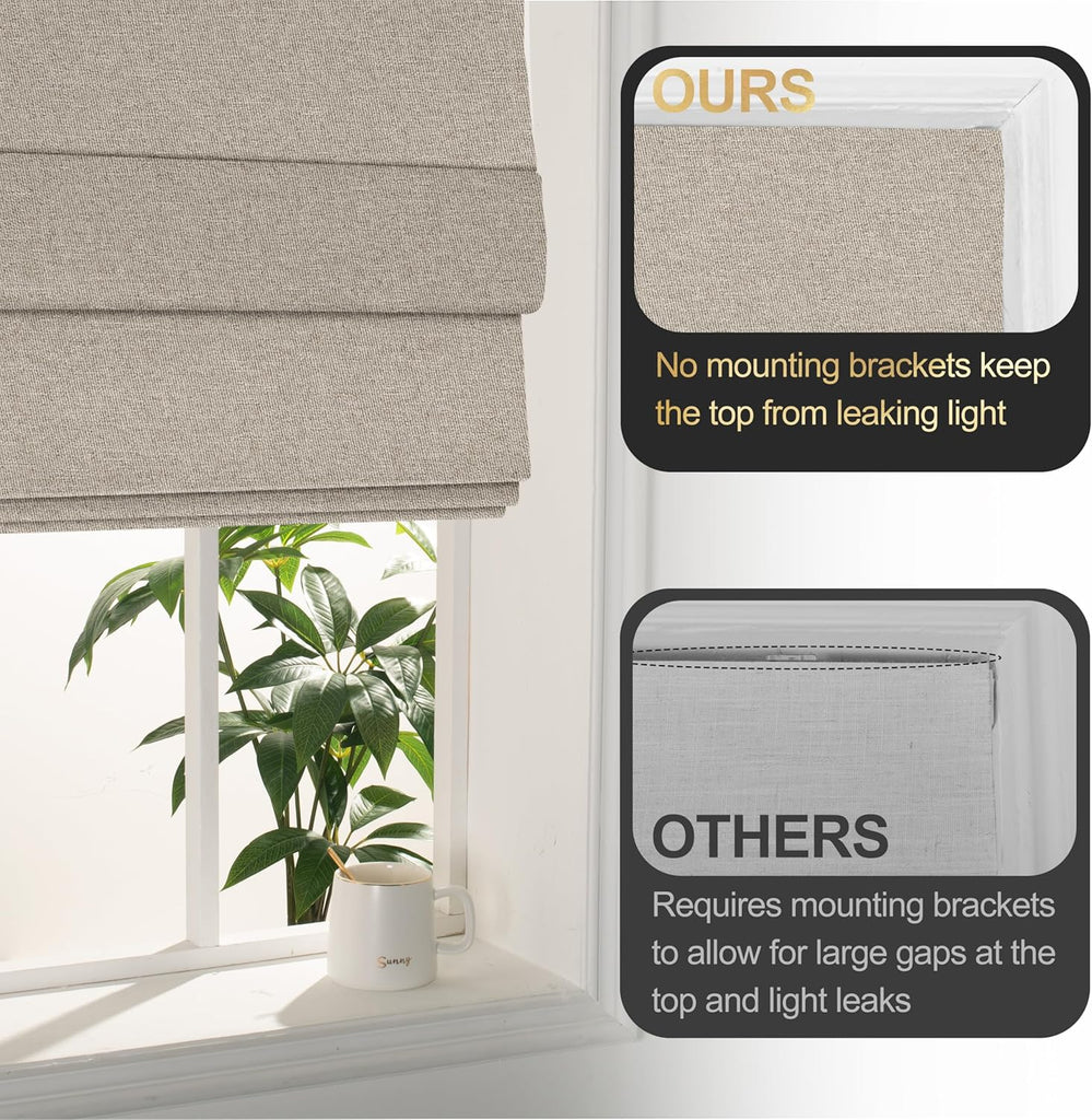No Tool No Drill Blackout Roman Shades for Windows,Linen Roman Blinds,Room Darkening Shades, Pull Down Window Shades