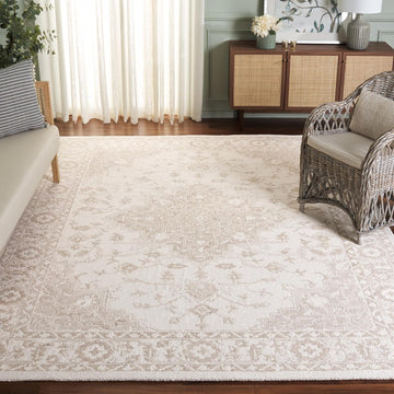 Area Rug - Metro - Large - Beige & Ivory, Handmade Wool, Oriental Medallion Design